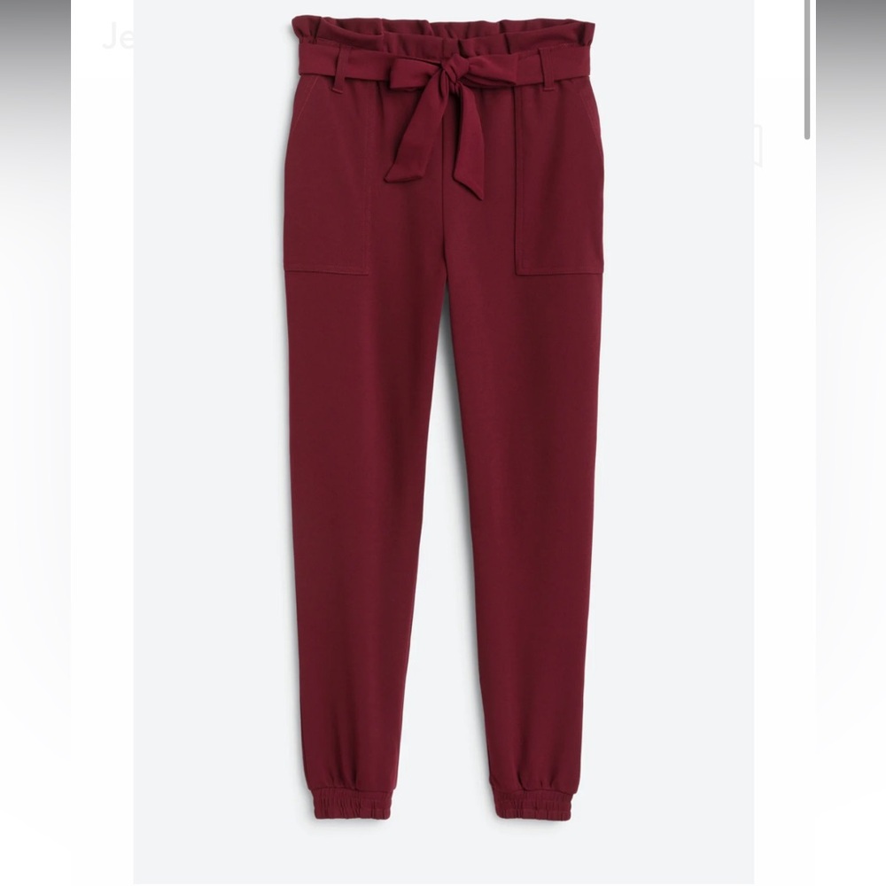 paper bag waist pants jogger burgundy
